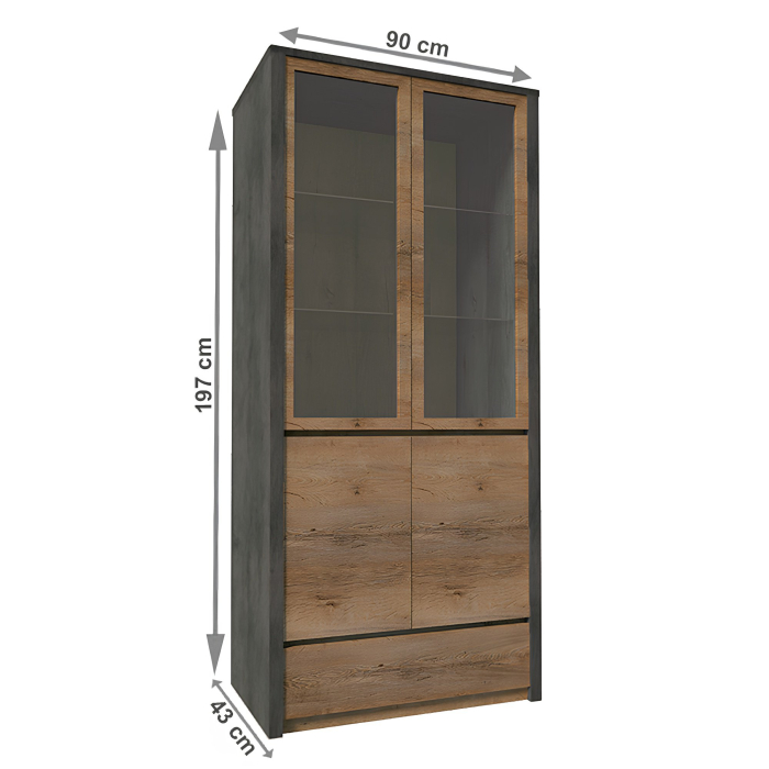 Vitrină, stejar lefkas închis/gri, MONTANA W2D [4]