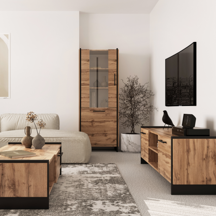 Vitrină, stejar wotan/negru, AMONI 1D1W [4]