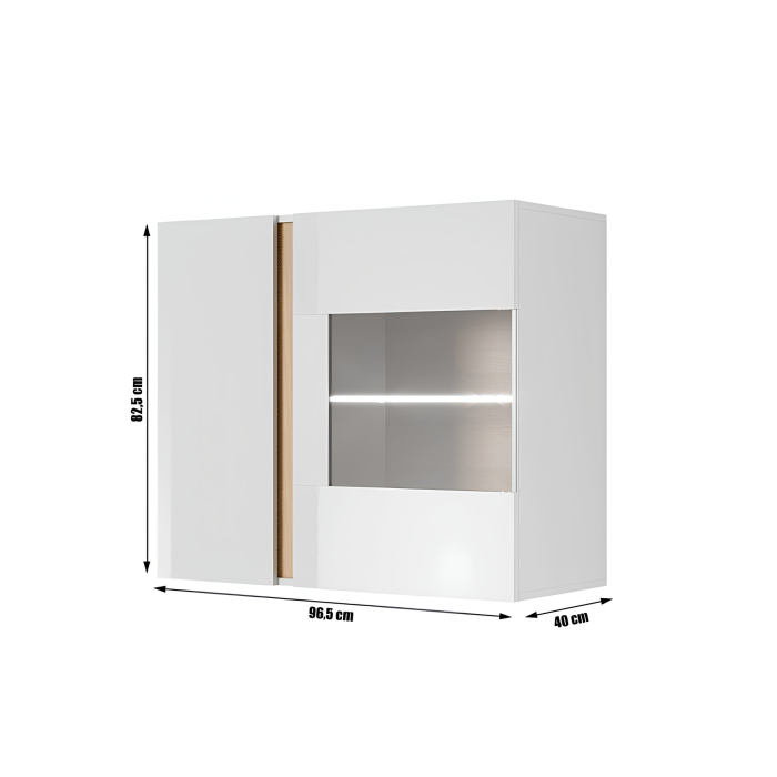 Vitrină suspendată 96, alb/stejar grandson/alb lucios, CITY [3]