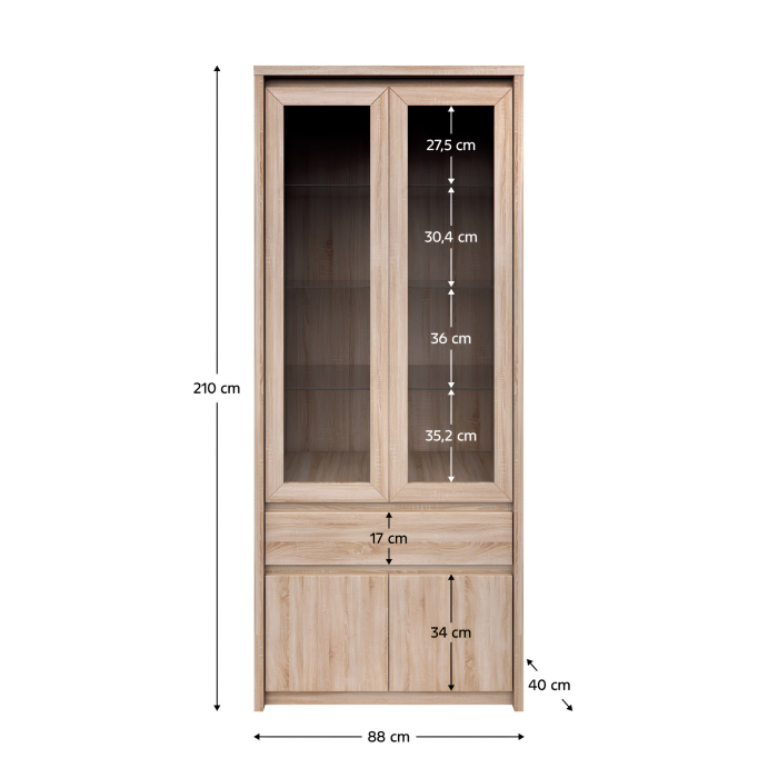 Vitrină TYP 3, PAL melaminat, stejar sonoma, NORTY [3]
