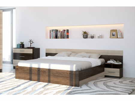 Set de dormitor , pat 160x200 + 2 noptiere , comoda ,dulap 4 usi cu oglinzi , in 2 variante de culoare [4]