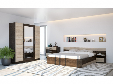 Set de dormitor , pat 160x200 + 2 noptiere , comoda ,dulap 4 usi cu oglinzi , in 2 variante de culoare [0]
