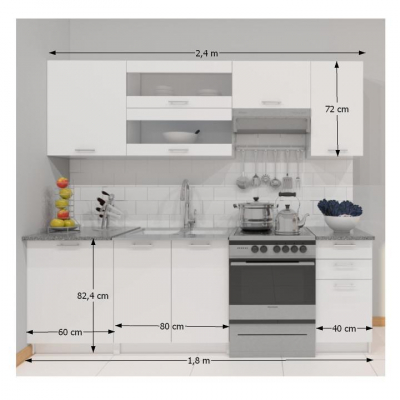 Set Bucatarie alb, 240 cm lungime, vitrina sticla,blat termorezistent inclus,Bortis Impex [1]
