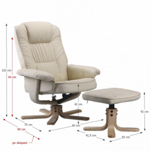 Fotoliu de lux , taburet inclus ,relaxant ,piele eco bej ,reglabil, suport pentru picioare [1]