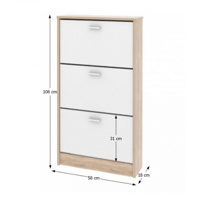 Pantofar hol,3 randuri,suport pantofi inclinabil, alb/stejar sonoma, Bortis [1]