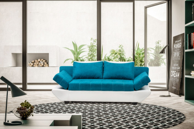 Canapea extensibila, moderna cu spatiu depozitare  , brate incadrate reglabile, 200 cm lungime, albastru rubin/ piele eco crem [1]
