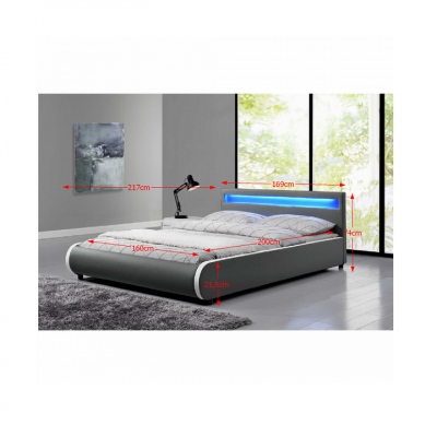 Pat tapitat cu led , piele eco gri, 160x200 cm, cu suport saltea inclus,Bortis Impex [2]