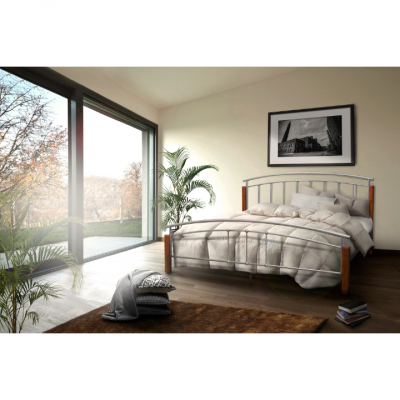 Pat dormitor metalic,lemn arin/argintiu,suport saltea inclus , 140x200 cm ,Bortis Impex [6]