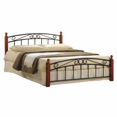 Pat metalic dormitor ,160x200 cm, lemn cireş/negru metal, suport saltea inclus ,Bortis Impex [0]