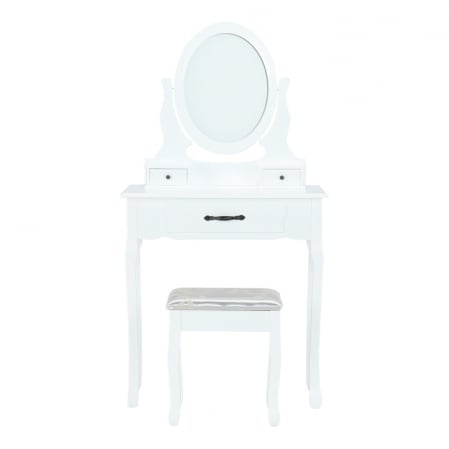 Masuta de toaleta cu taburet inclus, oglinda, alb/argintiu, Bortis Impex [3]