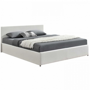 Toate Produsele - Pat tapitat dormitor , cu lumina  led, 180x200 cm , lada si somiera rabatabila , piele eco alba, Bortis Impex