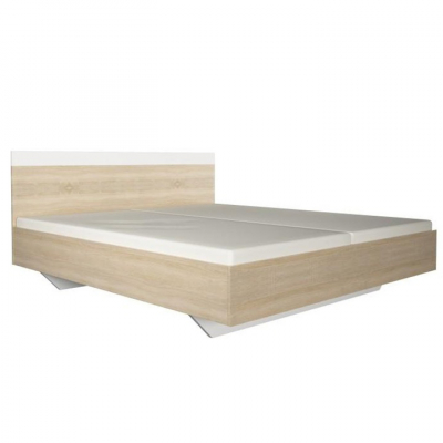 Pat dormitor ,pal stejar sonoma/alb, 160x200 cu suport saltea lamelar inclus, Bortis Impex [3]