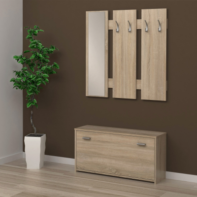 Hol /Cuier cu pantofar si oglinda ,stejar sonoma,suport inclinabil pantofi,mobilier hol,Bortis [1]