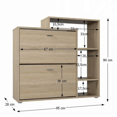 Pantofar cu 2 suporturi duble inclinabile,cu etajera moderna reversibila, stejar sonoma,Bortis [1]