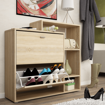 Pantofar cu 2 suporturi duble inclinabile,cu etajera moderna reversibila, stejar sonoma,Bortis [2]