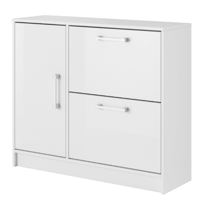 Pantofar hol, lucios , cu suporturi inclinabile pantofi , alb/alb lucios, practic/modern,Bortis [0]