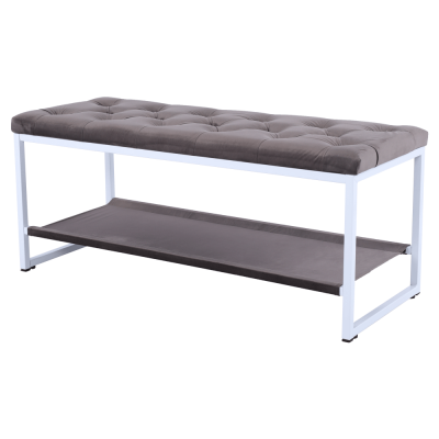 Mobilier Hol/Cuiere - Pantofar bancuta ,metal alb/ stofa maro-gri, 101 cm , Bortis Impex