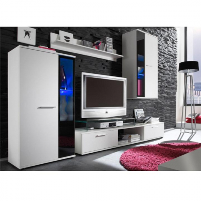 Set mobila Living Ales ,alb /sticla neagra, 236 cm lungime,Bortis Impex [2]