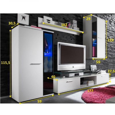 Set mobila Living Ales ,alb /sticla neagra, 236 cm lungime,Bortis Impex [4]