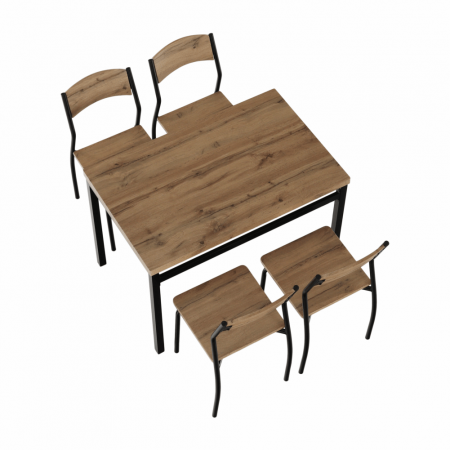 Set masa + 4 scaune din lemn , metal negru/mdf stejar artizan [5]