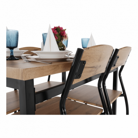 Set masa + 4 scaune din lemn , metal negru/mdf stejar artizan [10]