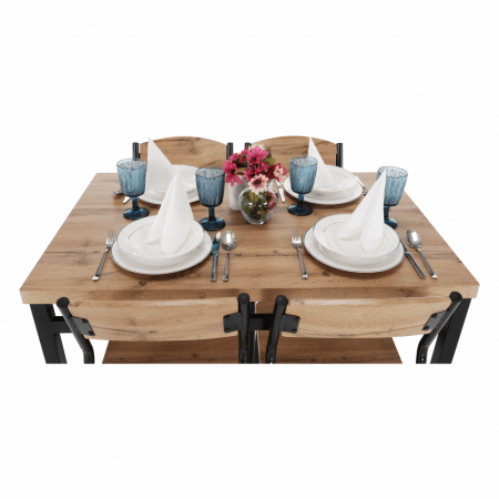 Set masa + 4 scaune din lemn , metal negru/mdf stejar artizan [11]