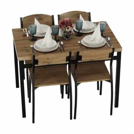 Set masa + 4 scaune din lemn , metal negru/mdf stejar artizan [12]