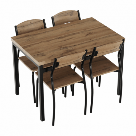 Set masa + 4 scaune din lemn , metal negru/mdf stejar artizan [14]