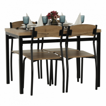 Set masa + 4 scaune din lemn , metal negru/mdf stejar artizan [17]