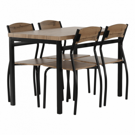 Set masa + 4 scaune din lemn , metal negru/mdf stejar artizan [18]