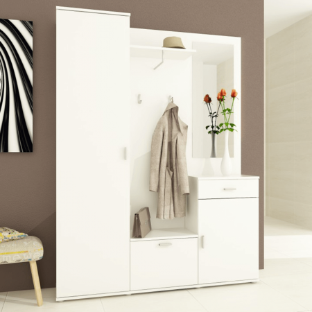 Set mobilier hol/cuier , alb ,modern,145 cm lungime ,cu dulap, Bortis Impex [1]