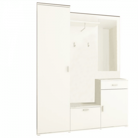 Pantofare Hol - Set mobilier hol/cuier , alb ,modern,145 cm lungime ,cu dulap, Bortis Impex