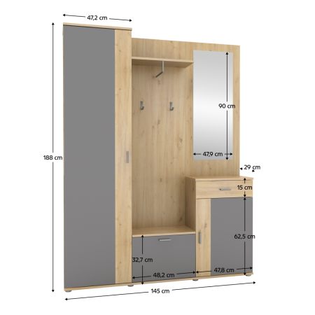 Ansamblu hol, stejar artisan/grafit, AMALIA [5]