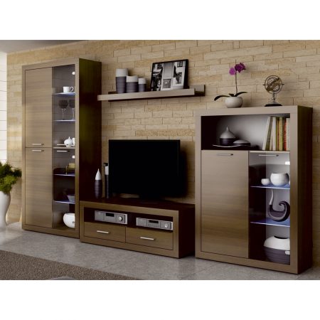 Set mobilier Living - Ansamblu living cu iluminare LED, nuc warmia, TOGO 2 NEW