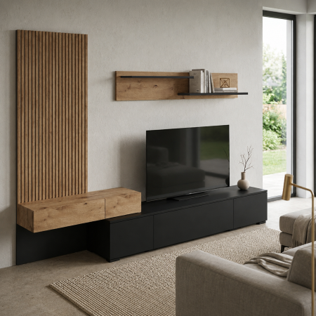 Ansamblu living, negru/stejar Artisan, REBEKA NEW [2]