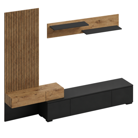 Living - Ansamblu living, negru/stejar Artisan, REBEKA NEW