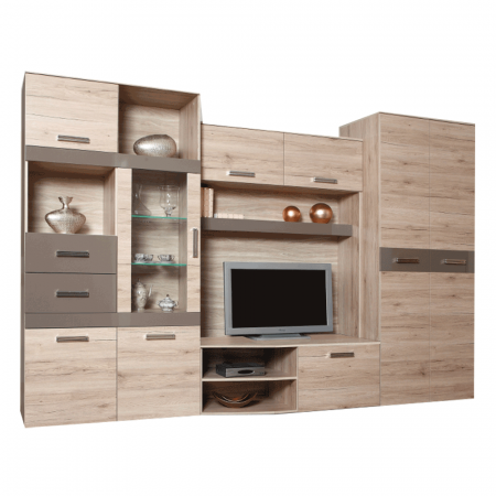 Set mobilier Living - Ansamblu living, stejar san marino/latte extra lucios HG, ASSOR