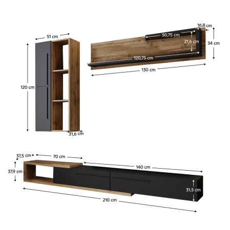 Ansamblu living, stejar Tacho/antracit, KALVADOS 2 [1]