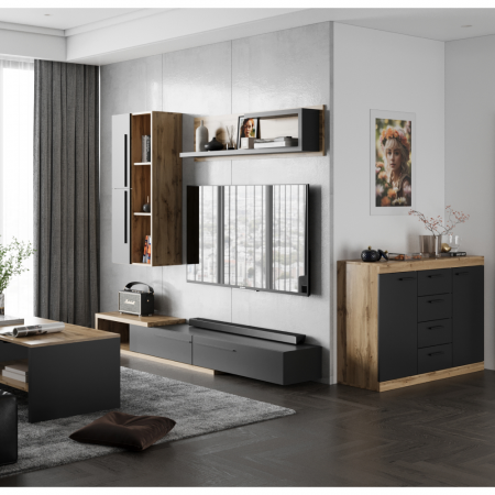 Ansamblu living, stejar Tacho / antracit, KALVADOS [5]