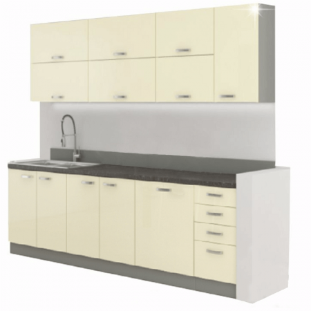 Mobilier/seturi de bucatarie - Ansamblul de bucătărie, crem extra lucios/gri, PRADO