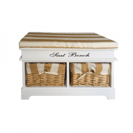 Pantofare Hol - Bancă cu  pernă, 2 coşuri de răchită, alb/miere/imprimeu, SEAT BENCH 4