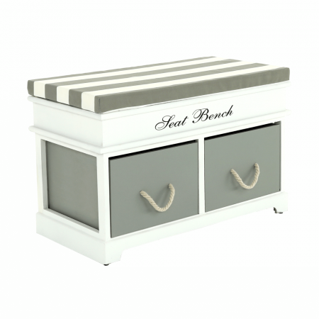 Pantofare Hol - Bancă cu  pernă, 2 sertare, alb/gri, SEAT BENCH  2 NEW