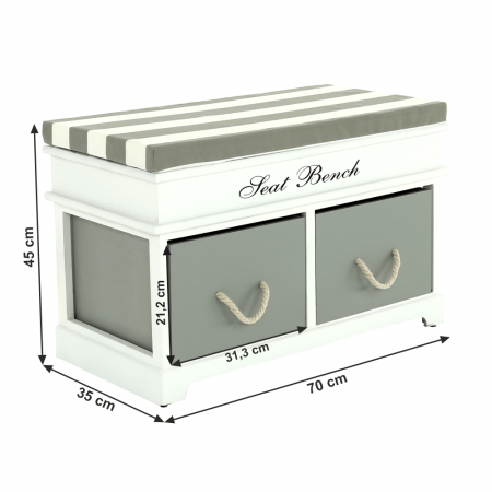 Bancă cu  pernă, 2 sertare, alb/gri, SEAT BENCH  2 NEW [10]