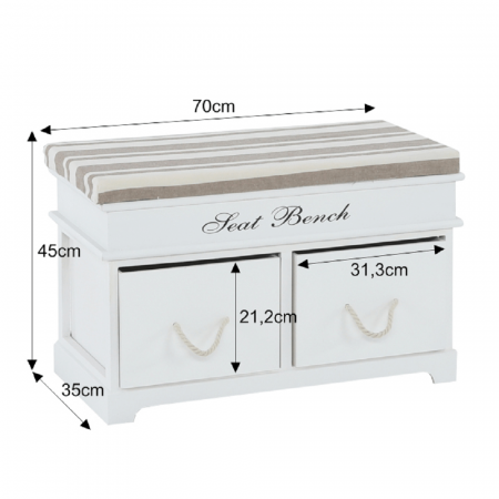 Bancă cu pernă, 2 sertare, alb/maro deschis, SEAT BENCH 1 NEW [3]