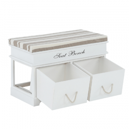 Bancă cu pernă, 2 sertare, alb/maro deschis, SEAT BENCH 1 NEW [6]