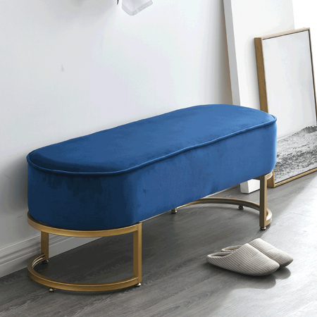 Bancă de design, ţesătură de catifea albastră/crom auriu, MIRILA NEW [2]