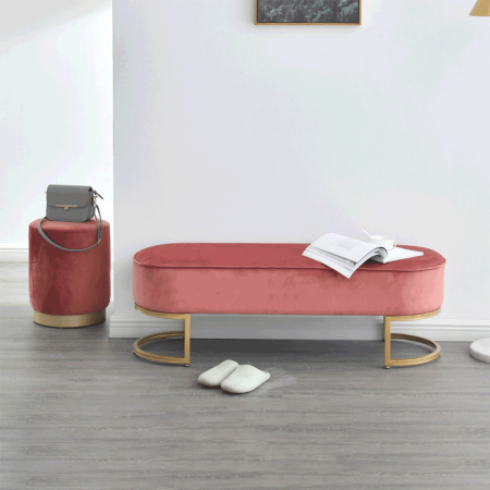 Bancă de design, ţesătură de catifea roz/crom auriu, MIRILA NEW [2]