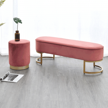 Bancă de design, ţesătură de catifea roz/crom auriu, MIRILA NEW [4]