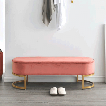 Bancă de design, ţesătură de catifea roz/crom auriu, MIRILA NEW [3]