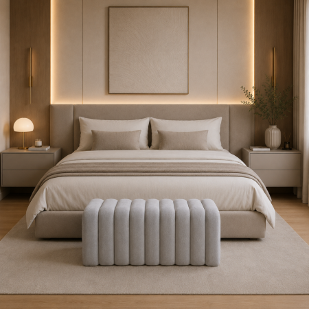 Bancă de design, ţesătură gri, SUNDO [6]